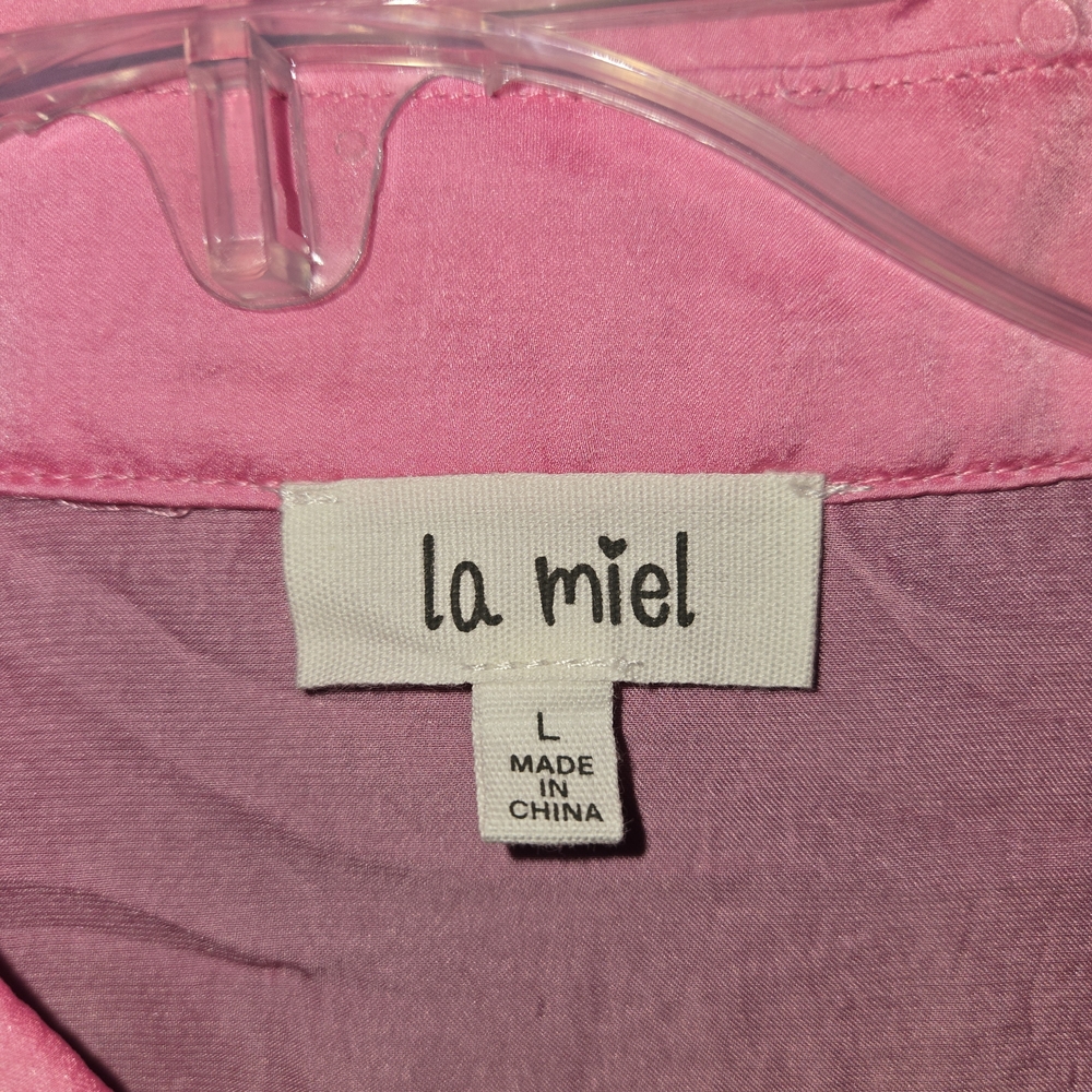 La Miel Pink Satin Button Down Blouse - L - NWT - Picture 3 of 4